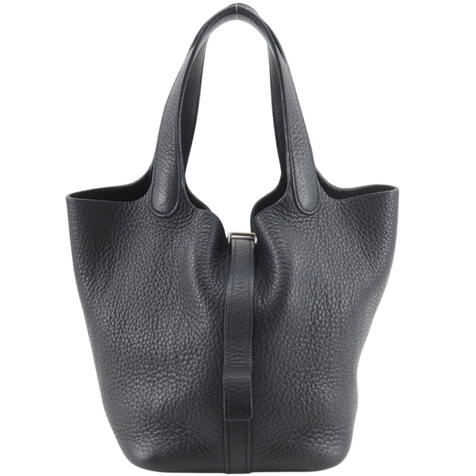 Hermes Hermes Picotin PM handbag, Taurillon Clemence leather, 2007 model, black/silver hardware, □K belt buckle, women's. Size ONE SIZE - 1 Thumbnail