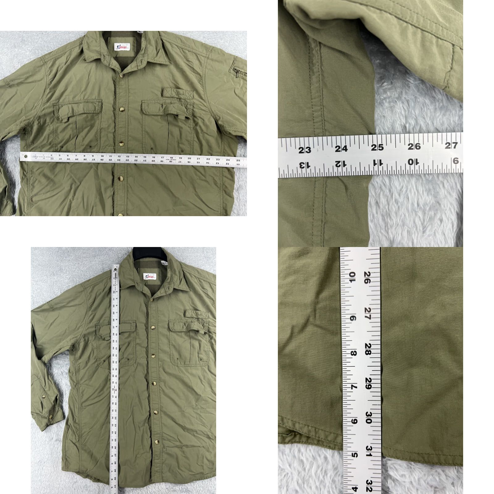 Vintage Worldwide Sportsman Shirt Adult XL Green Nylon UPF Button-Up Fishing Angler All Seasons Breathable Pockets Mens Size US XL / EU 56 / 4 - 8 Thumbnail