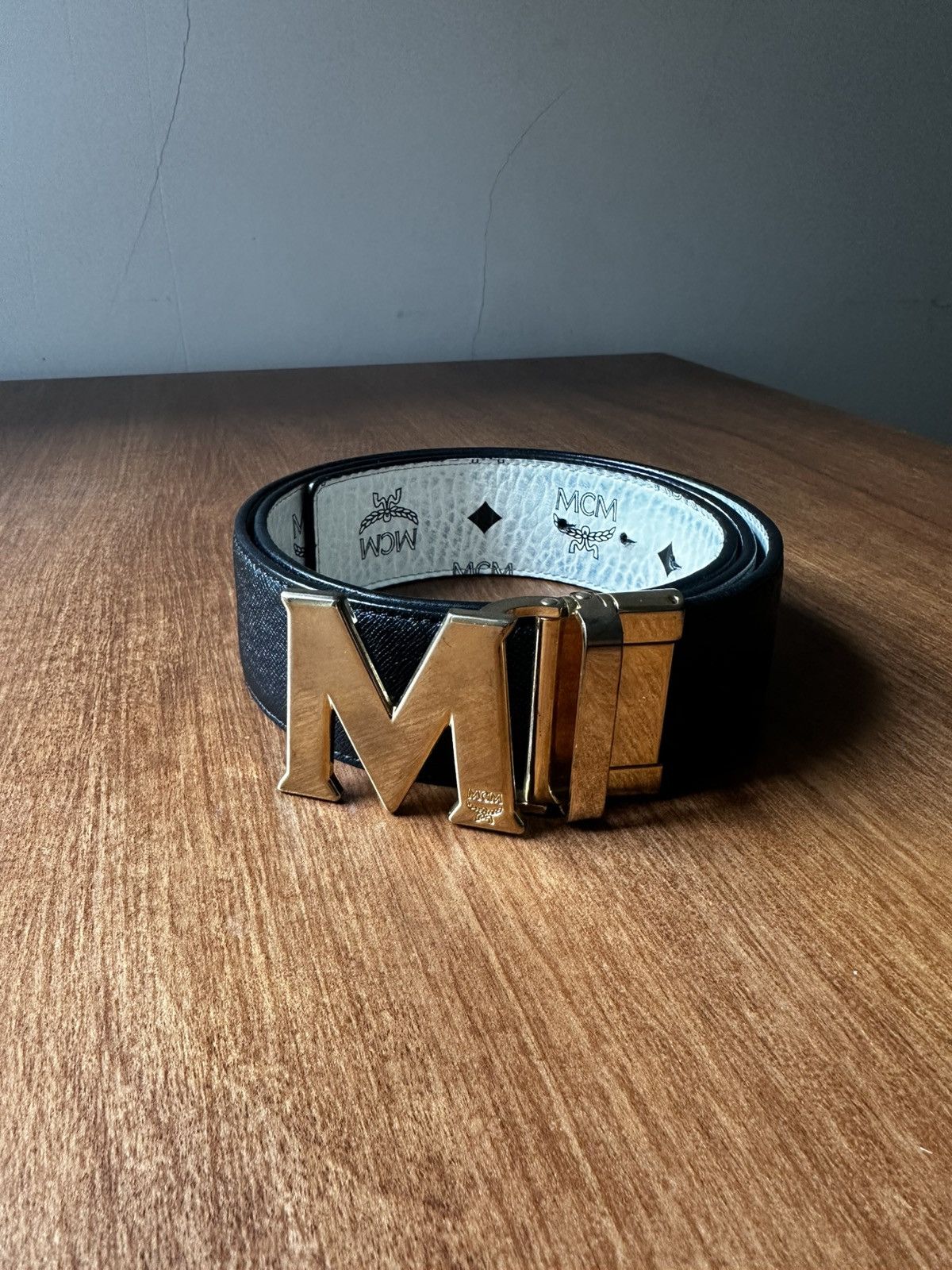 MCM Black/White MCM Reverse-able Gold Buckle Size 38 - 4 Thumbnail
