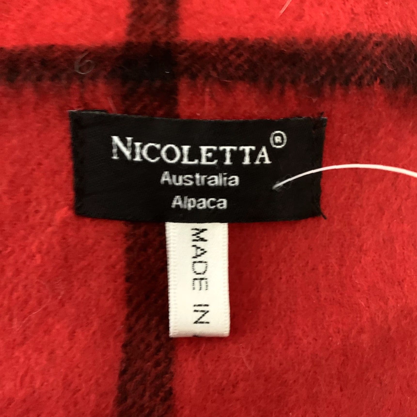 Vintage Nicoletta Scarf Plaid Rectangle Unisex 12x70 Red Black Lightweight Alpaca Wool Fringe Hand Wash Only Autumn Winter Spring Size ONE SIZE - 2 Thumbnail