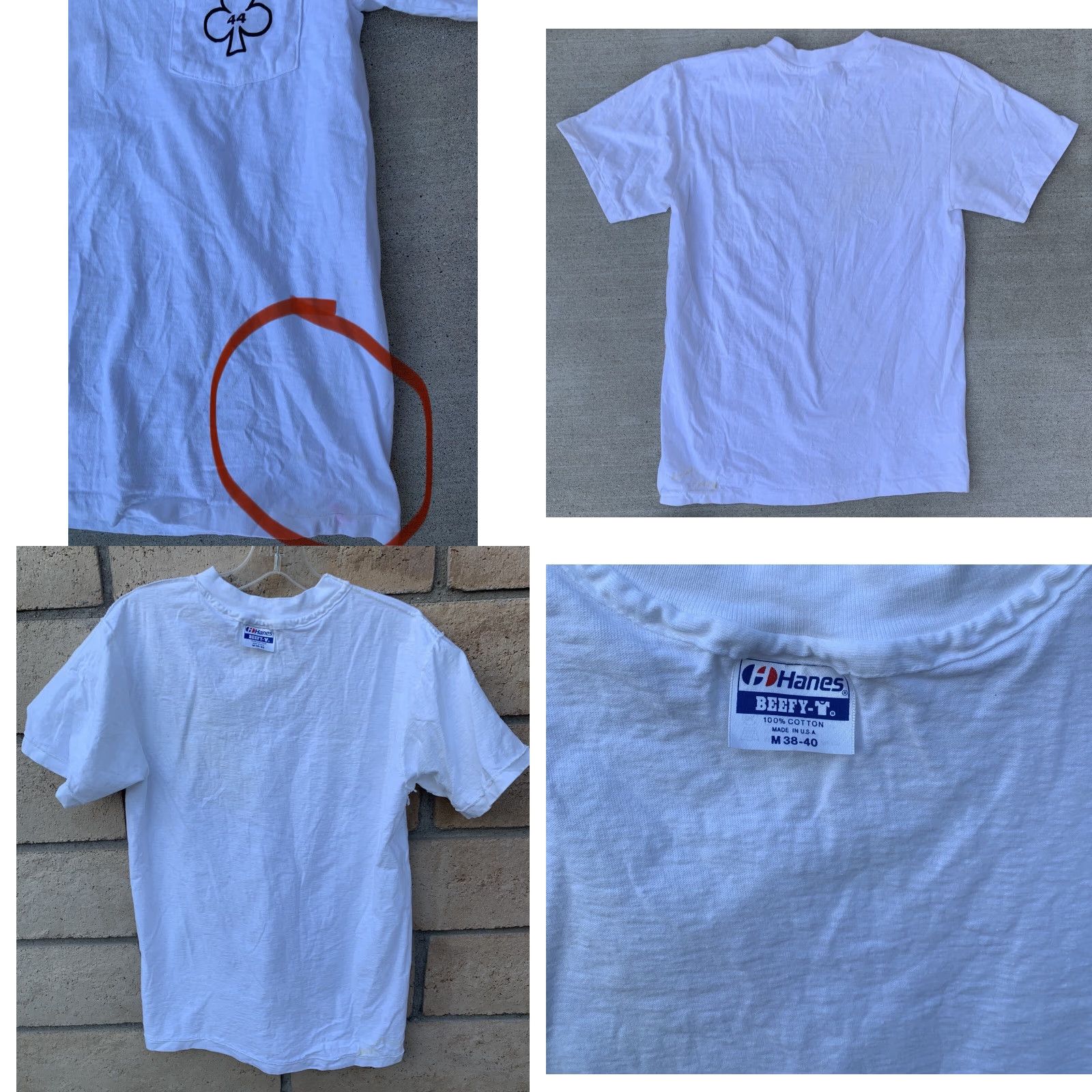 Hanes VINTAGE Hanes Beefy-T 44 Ace of Clubs Pocket T Shirt Mens M White Cotton Single Stitch Graphic Print 1980s Size US M / EU 48-50 / 2 - 9 Thumbnail