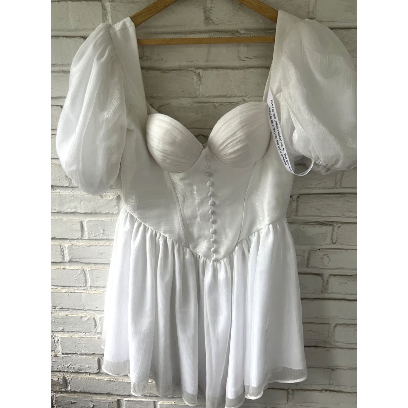 Hereu ADEIRLINA Here Comes the Sun Bridal White Mini Dress XL Puff Sleeve Zipper Corset Chiffon Short Size XL / US 12-14 / IT 48-50 - 6 Thumbnail