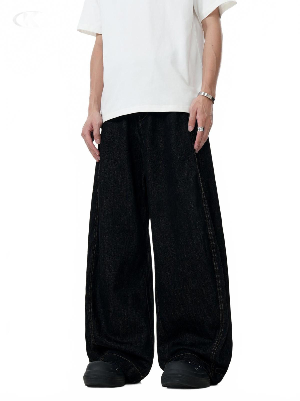 Japanese Brand Black Wide Leg Denim Jeans, Baggy Loose Fit Jeans Size US 32 / EU 48 - 4 Thumbnail