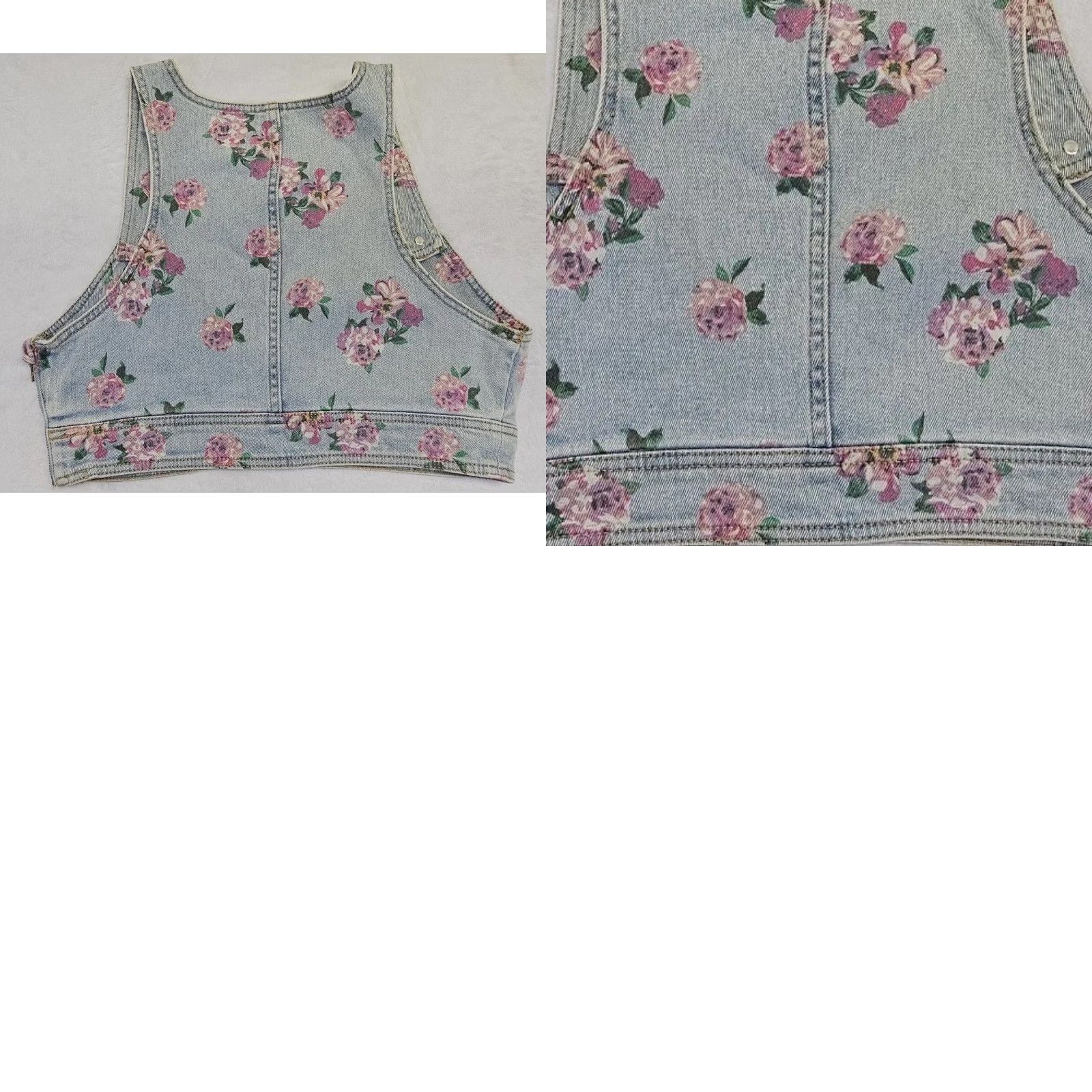 Vintage Wild Fable Women’s Floral Denim Bustier Crop Top Tank Light Wash Blue M Bralette / Boho Festival 90s V-Neck Sleeveless Cropped Casual Womens Size M / US 6-8 / IT 42-44 - 8 Thumbnail
