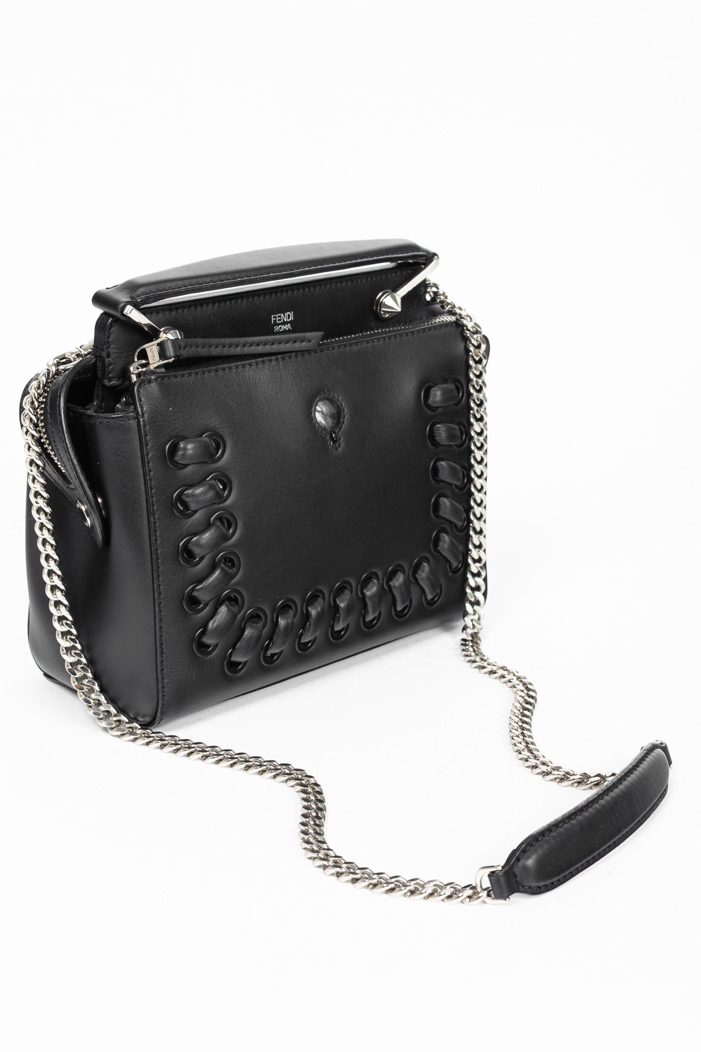 Fendi Fendi Dotcom Whipstitch Black Leather Satchel Size ONE SIZE - 6 Thumbnail