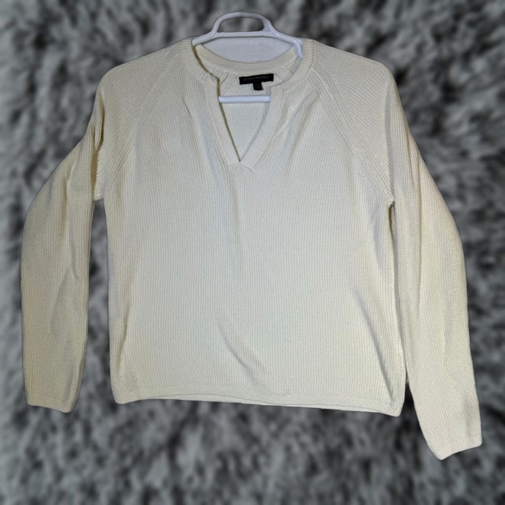 Banana Republic Banana Republic Women’s Ivory Split‑Neck Knit Pullover Sweater Shirt S Vintage No Size S / US 4 / IT 40 - 1 Thumbnail