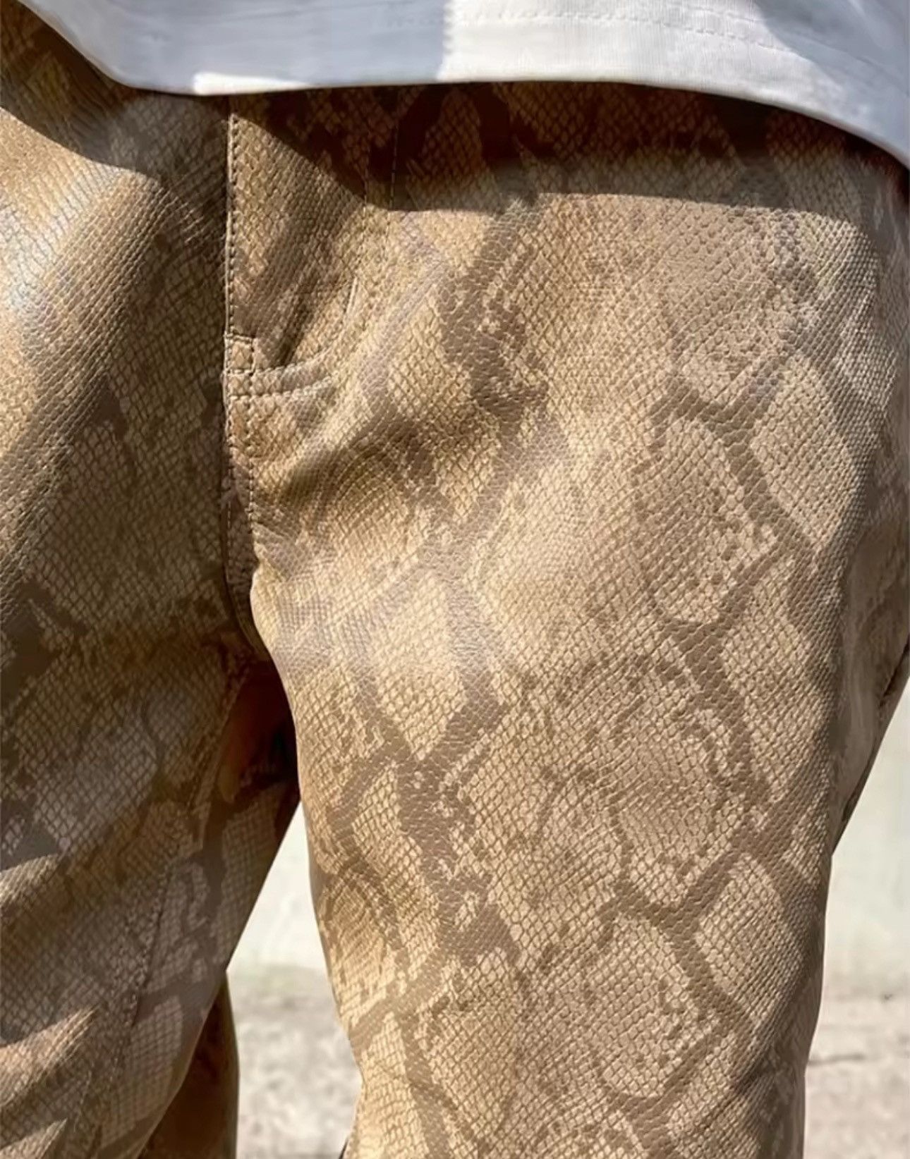 Japanese Brand Python Snake Print PU Leather Pants w/ Cargo Zips & Straps Size US 34 / EU 50 - 3 Thumbnail