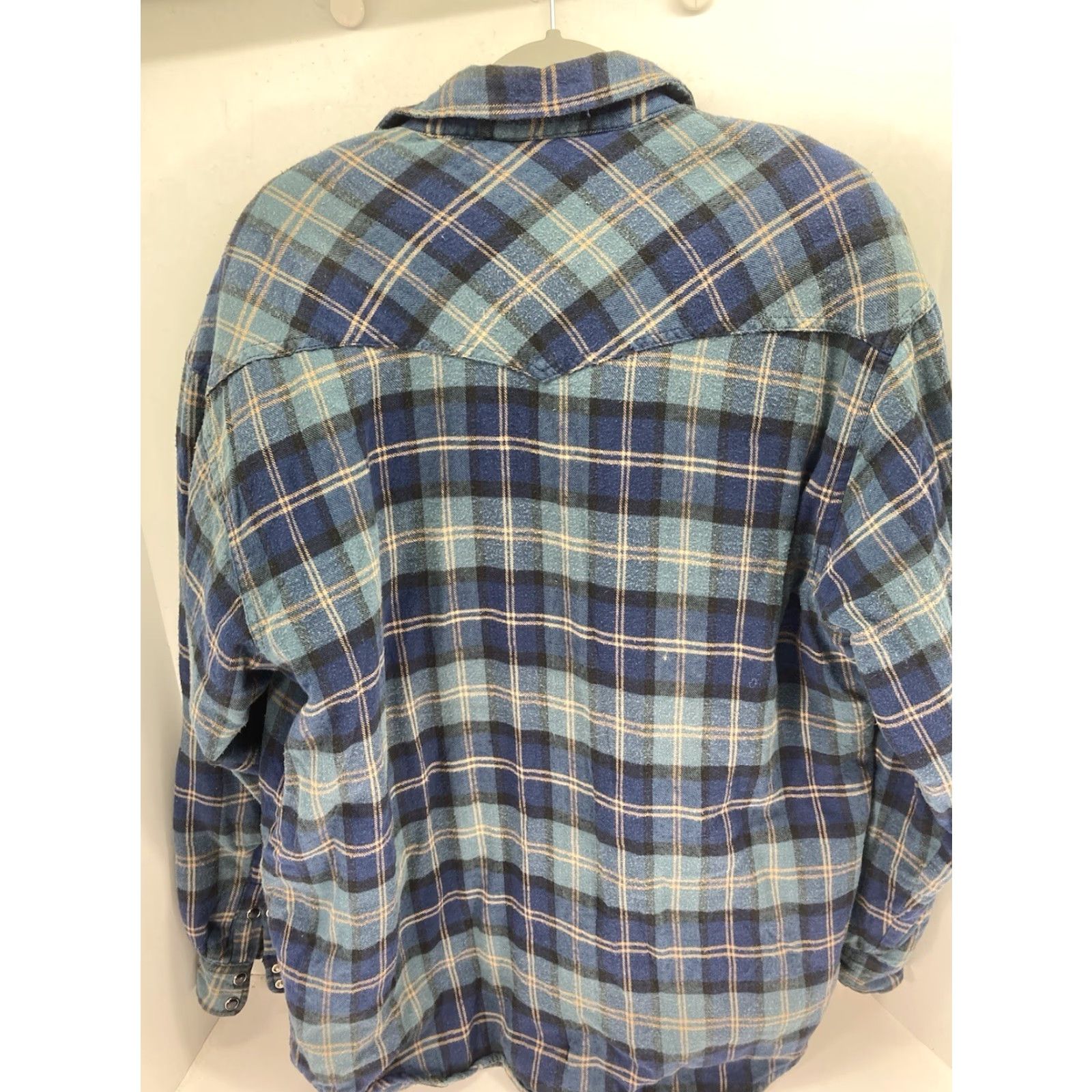 Roper VINTAGE Roper Plaid Flannel Shirt Jacket Pearl Snap Shacket Men L Blue Quilted Rodeo Shirt Man Large Blue Plaid Rodeo Size US L / EU 52-54 / 3 - 6 Thumbnail
