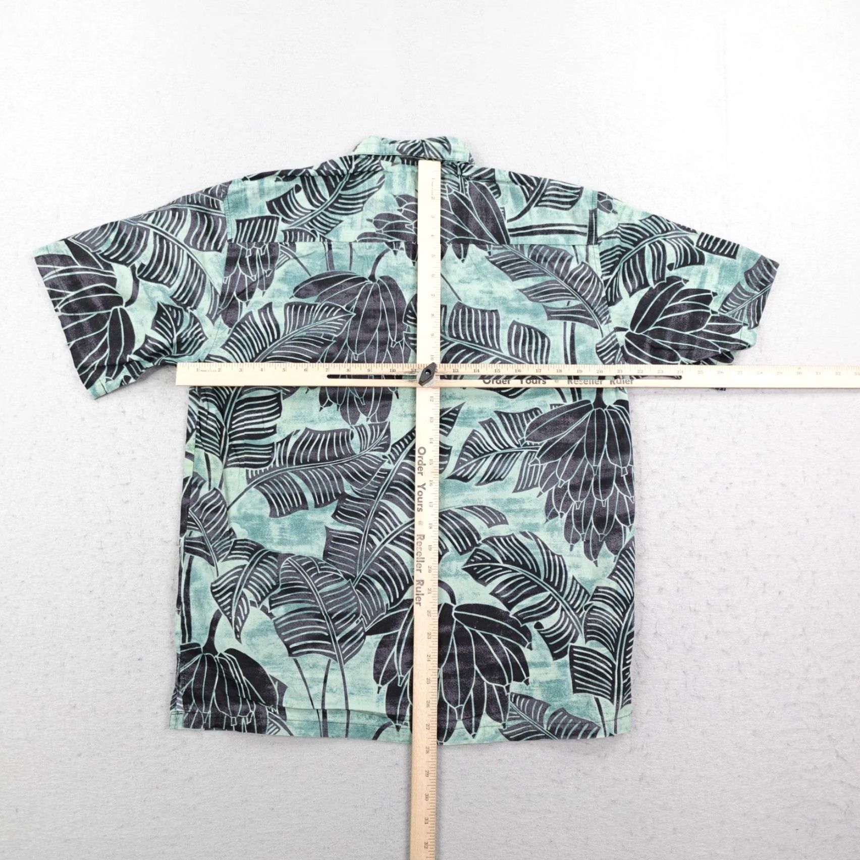 RIXO RIX Shirt Mens Small Green Black Hawaiian Aloha Banana Leaves Button-Up Camp Shirt Short Sleeve Beach Tropical Mens Size US S / EU 44-46 / 1 - 5 Thumbnail