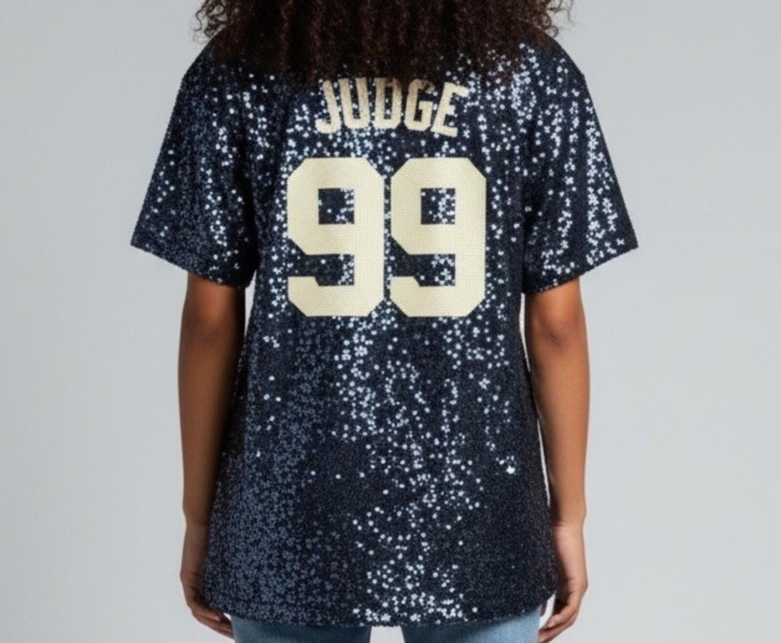 MLB Aaron Judge New York Yankees Youth Girls Blue Sequin V-Neck Size ONE SIZE - 1 Thumbnail