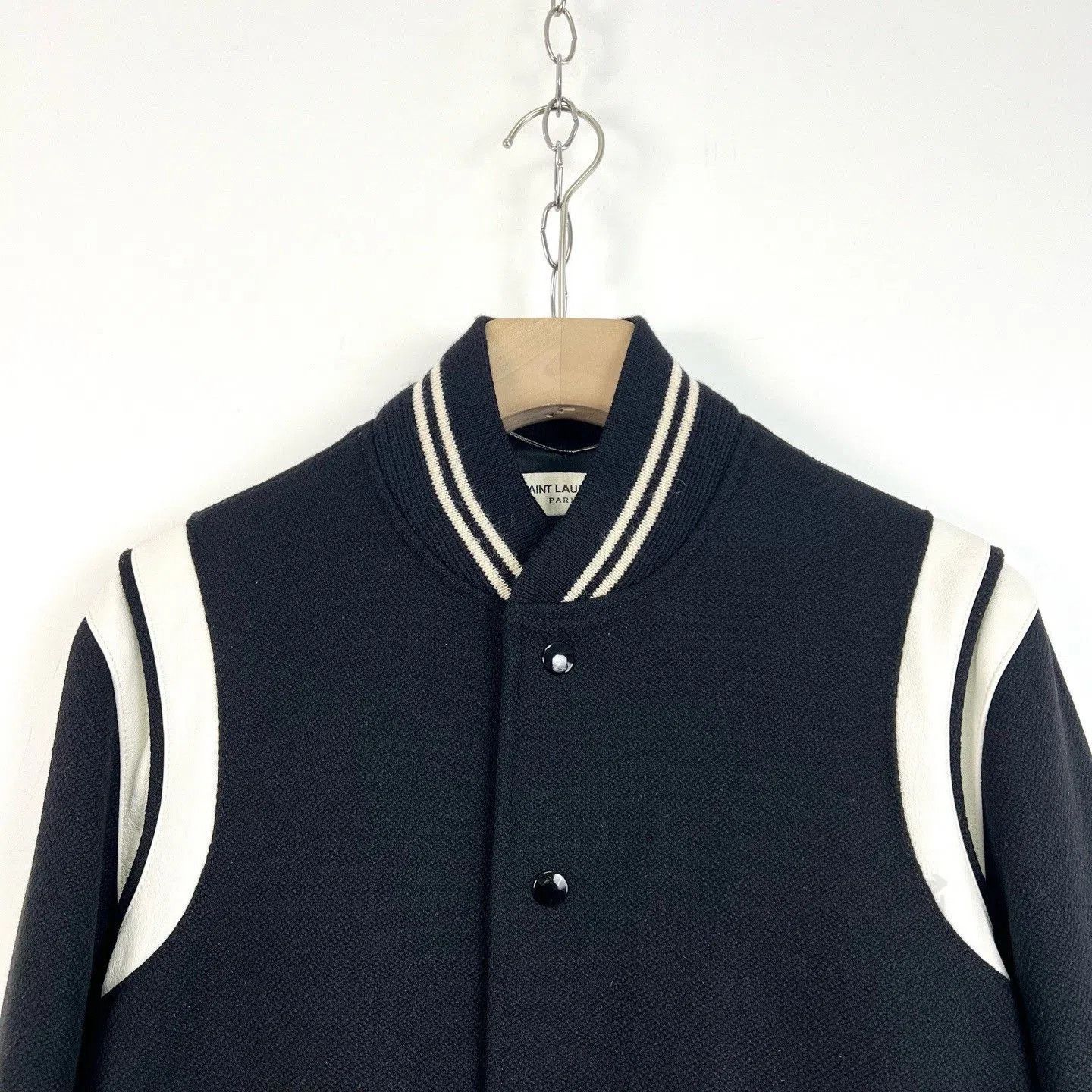 Saint Laurent Paris Saint Laurent Black Leather Patchwork Baseball Jacket. Size US S / EU 44-46 / 1 - 3 Thumbnail