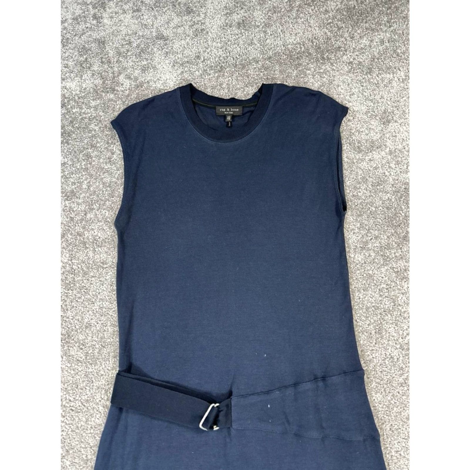 Rag & Bone RAG & BONE Midi Dress Womens XS Blue Belted Blouson Knit Size XS / US 0-2 / IT 36-38 - 2 Thumbnail