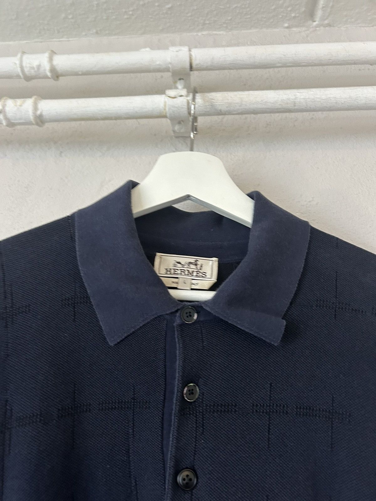 Hermes Textured Navy Polo Shirt Size US L / EU 52-54 / 3 - 2 Thumbnail