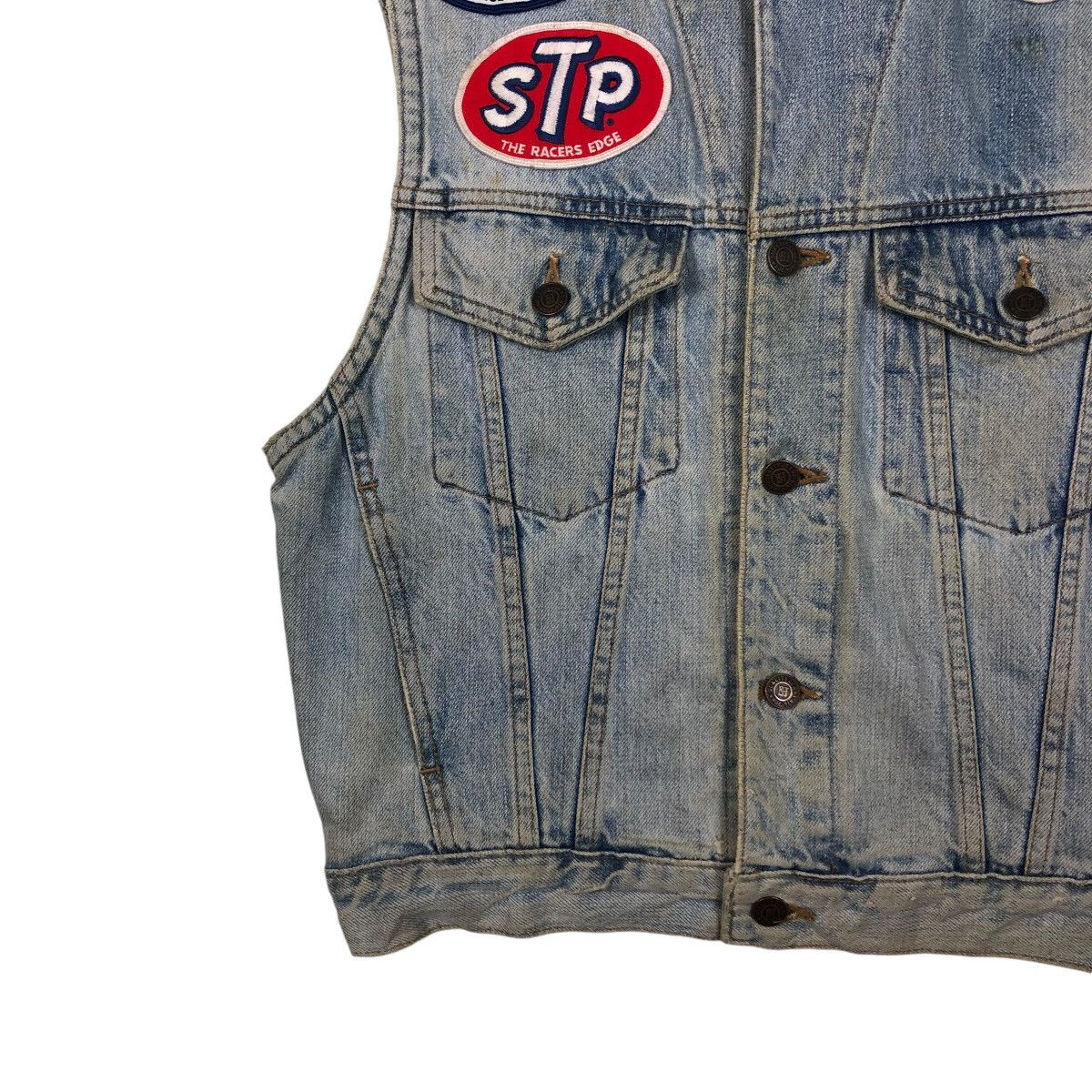 Japanese Brand 🔥DISTRESSED DENIM TANK TOP SLEEVELESS BIG JOHN USA PATCHES Size US M / EU 48-50 / 2 - 6 Thumbnail