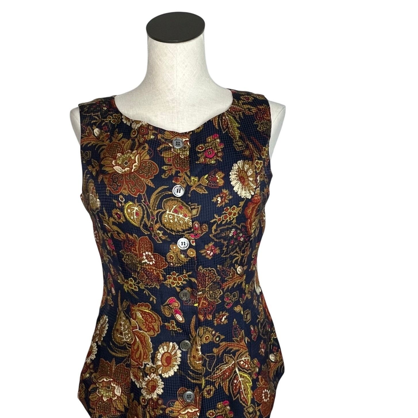 Anne Klein Anne Klein II Vintage 80s Navy Floral Vest Sz 6 Button Front Size M / US 6-8 / IT 42-44 - 1 Thumbnail