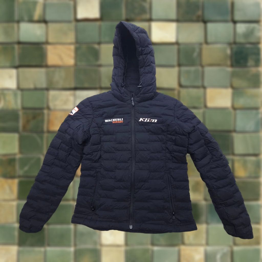 Vintage Klim Luna Stretch Down Insulated Hooded Jacket Black Zip Size Small Car Logos Women Mid-Length Puffer Jacket Size S / US 4 / IT 40 - 1 Thumbnail