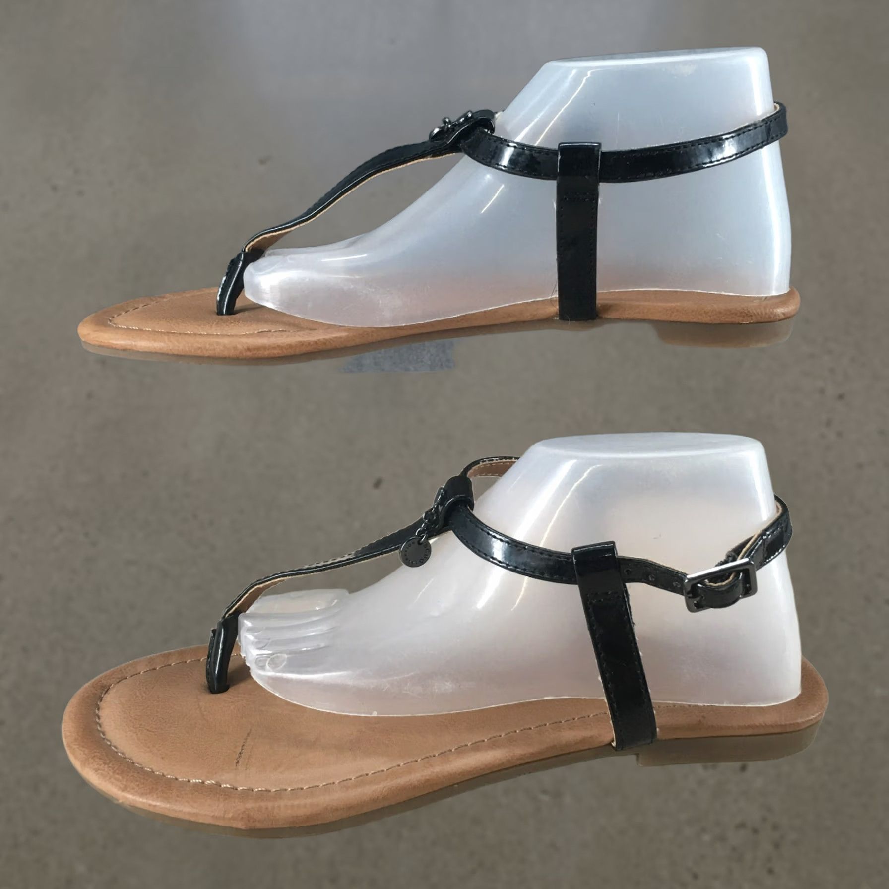 BCBGeneration BCBGeneration Sandals Womens 6 B Ankle Straps Black Leather Casual Buckle Thong Size US 6 / IT 36 - 1 Thumbnail