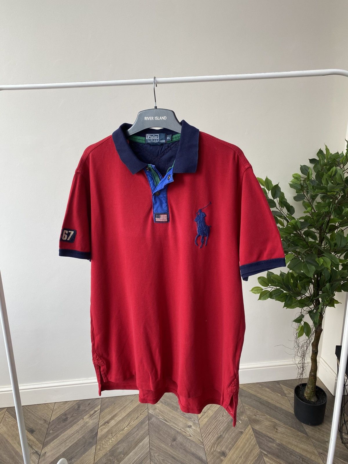 Polo Ralph Lauren × Vintage Vintage Polo Ralph Lauren Red Rugby USA 1/4 Zip Big Pony Size US XL / EU 56 / 4 - 3 Thumbnail