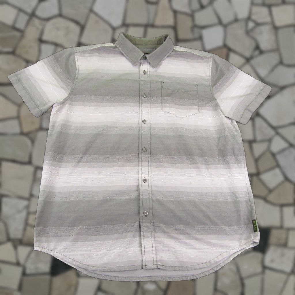 Prana prAna Shirt Mens L Gray Striped Button-Up Cotton Blend Outdoors Casual Workwear Short Sleeve Collared Size US L / EU 52-54 / 3 - 1 Thumbnail