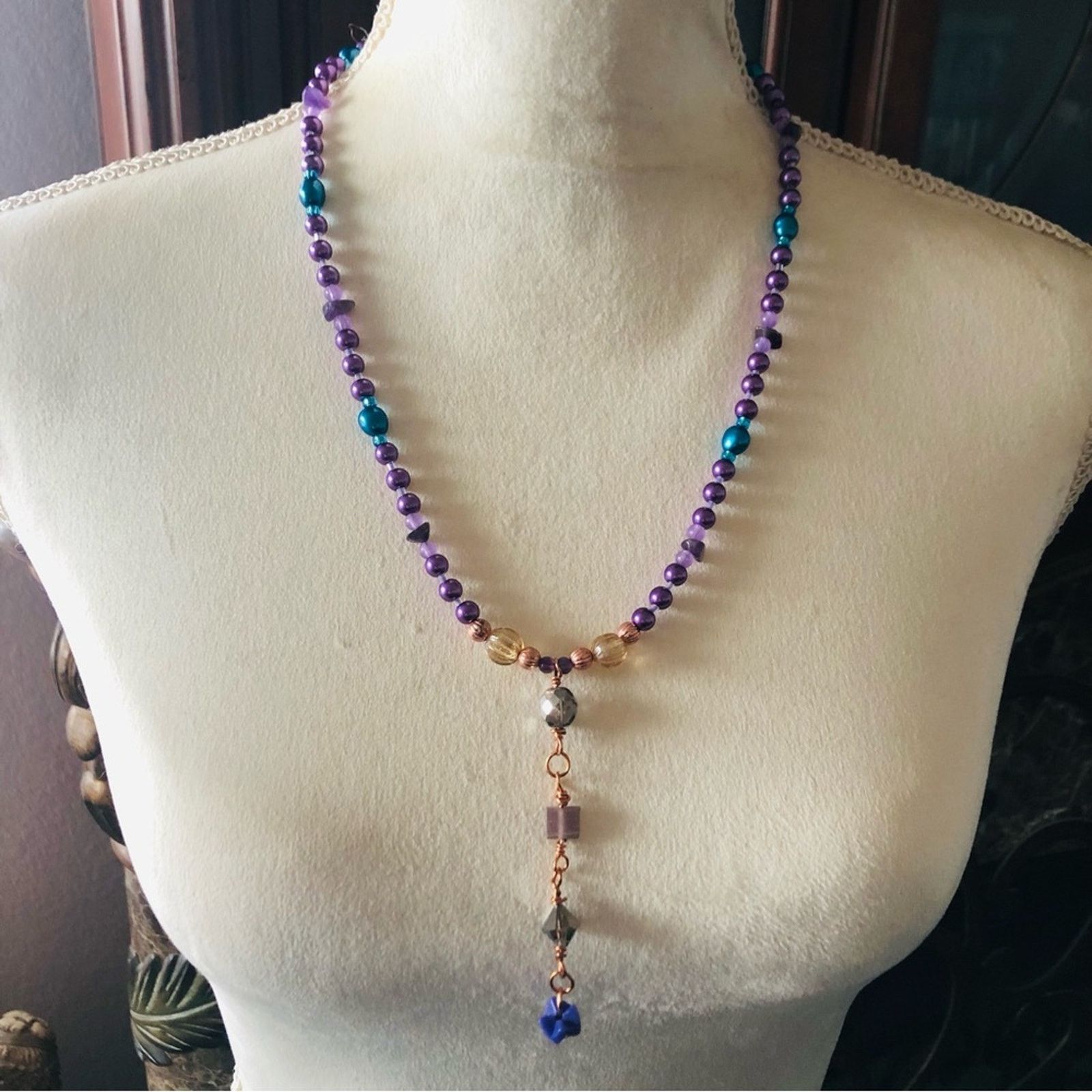 Handmade Handcrafted fresh water peacock blue pearl necklace Size ONE SIZE - 2 Thumbnail