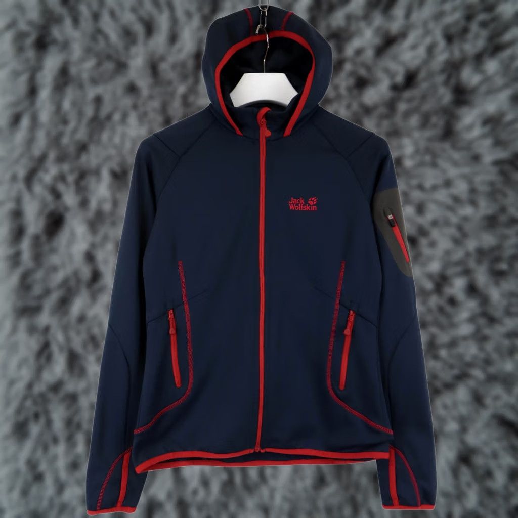 Jack Wolfskin JACK WOLFSKIN Sweatshirt Women's MEDIUM Blue Hooded Logo Zipped Pocket Stretch Size M / US 6-8 / IT 42-44 - 1 Thumbnail