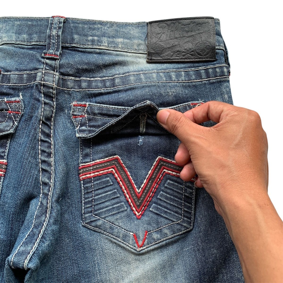 Le Grande Bleu (L.G.B.) Distressed Affliction Flared Jeans LGB Ifsix GOA Style Size US 29 - 14 Thumbnail