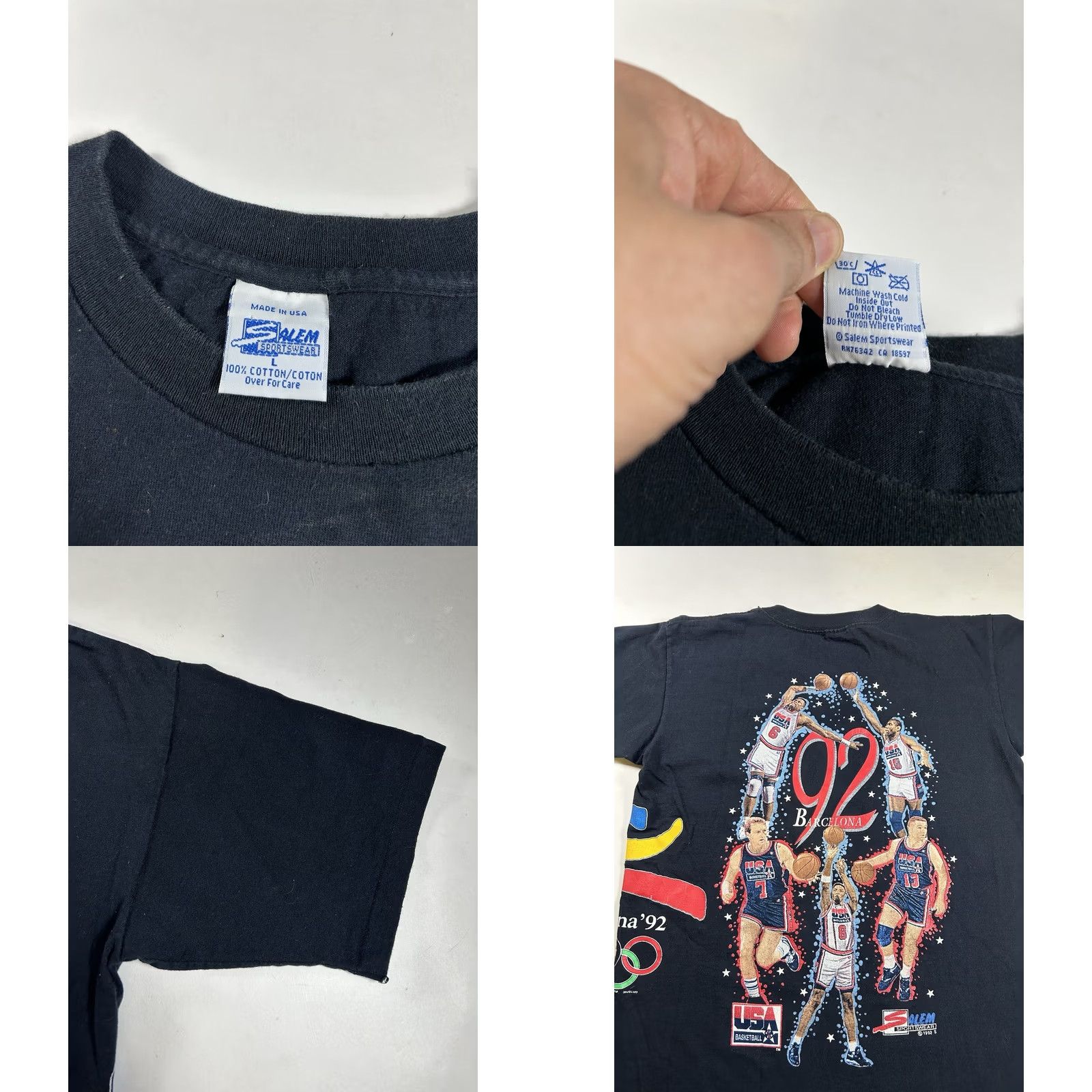 Salem Sportswear VINTAGE Salem Sportswear USA Dream Team 92' Barcelona Olympics Basketball Tee Large Black 90s Mens Size US L / EU 52-54 / 3 - 8 Thumbnail