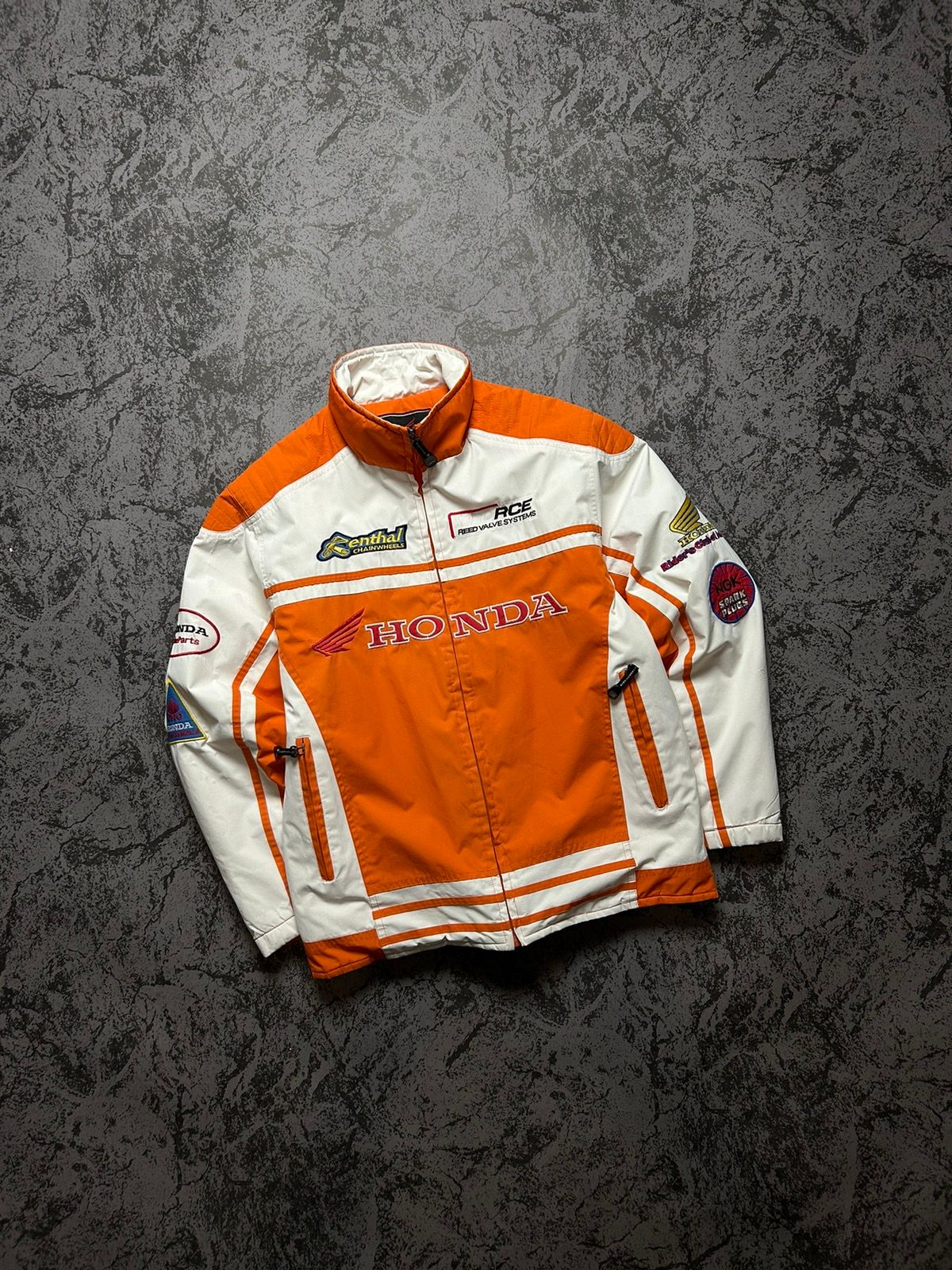 Pre-owned Honda X Racing Vintage Racing Jacket Honda Big Logo White Orange