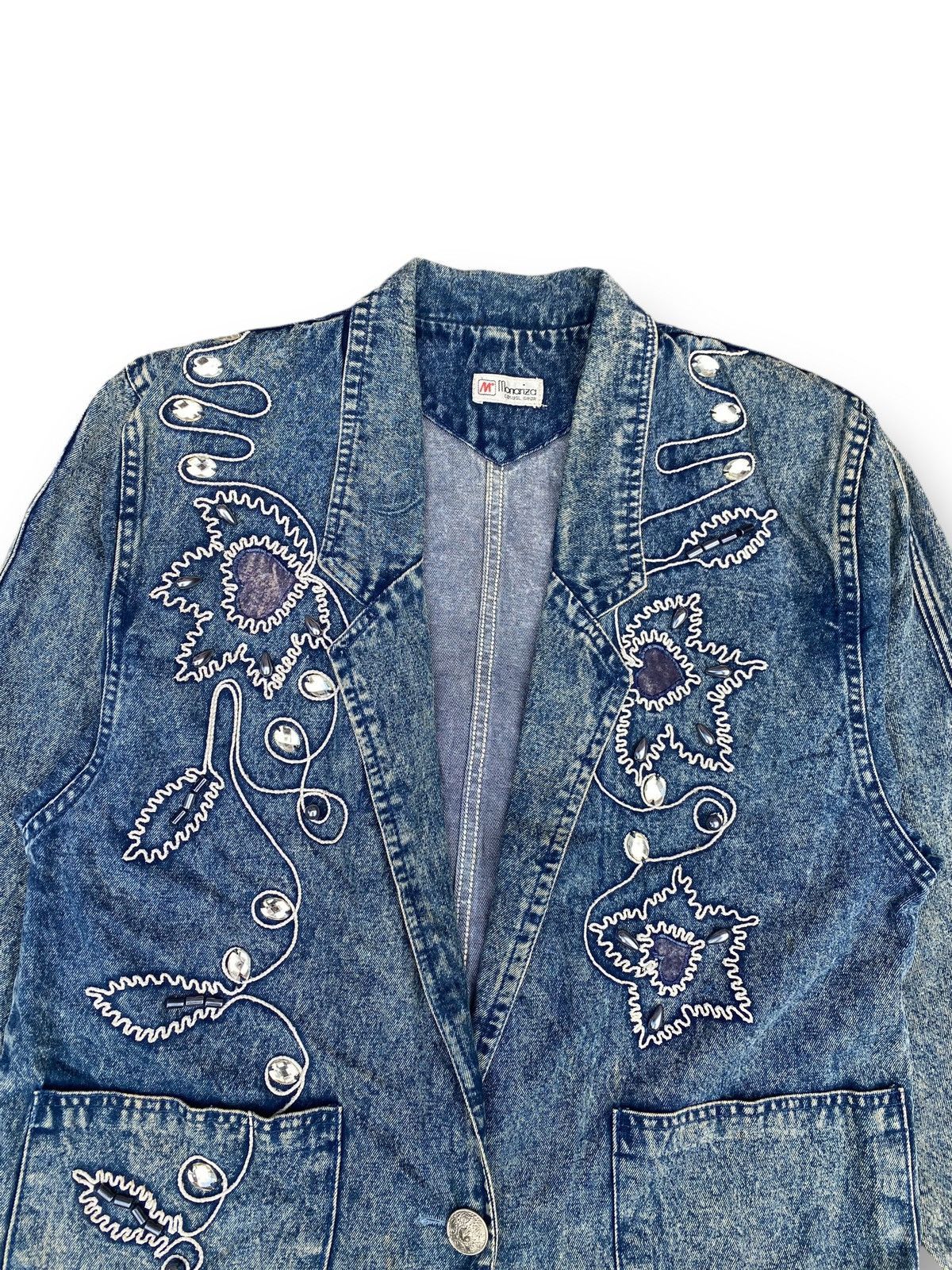 Japanese Brand × Vintage Vintage Denim Floral Embroidery Chore Jacket. #D5 Size L / US 10 / IT 46 - 2 Thumbnail