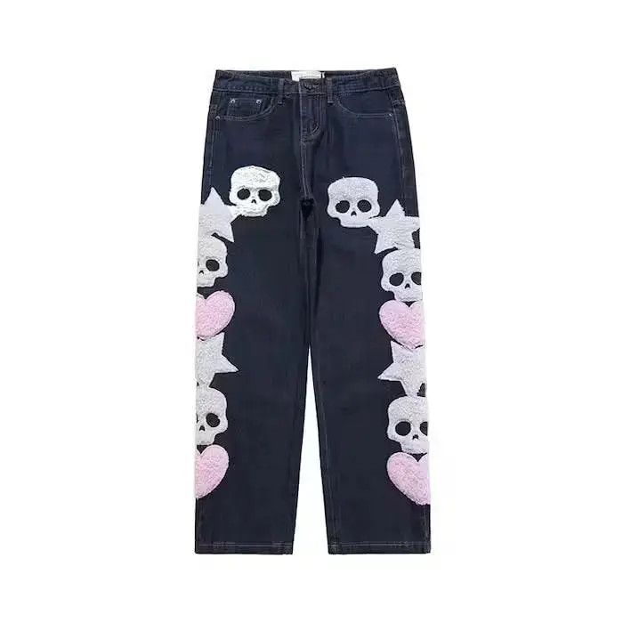 Japanese Brand Dark Blue Color Skull and Five Stars Embroidery Ripped Jeans Size US 32 / EU 48 - 4 Thumbnail