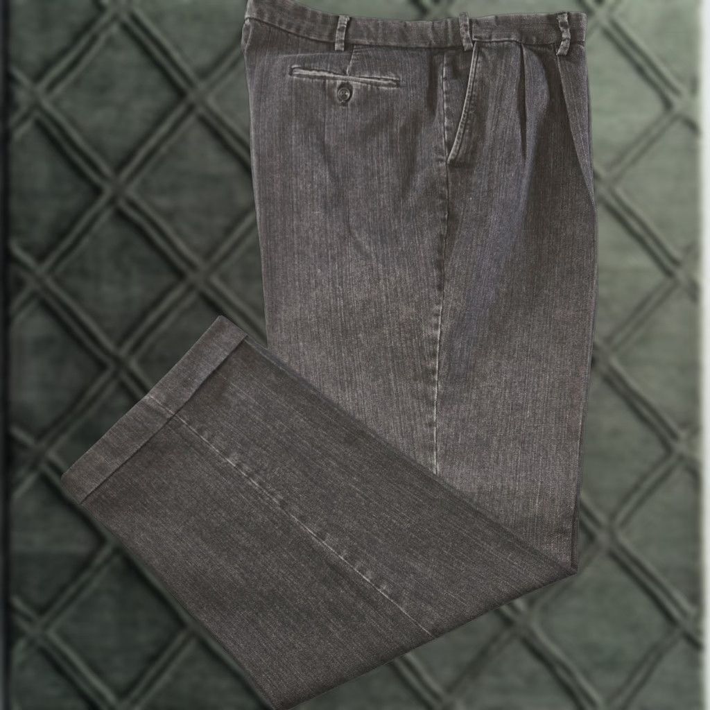 Berle Berle Pants 42x32 Gray Denim Pleated Cuffed Cotton Blend Classic Fit Mens Dress Pants Size US 42 / EU 58 - 1 Thumbnail