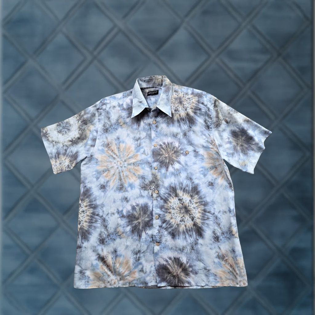 Vintage VINTAGE Riscatto Shirt Mens L Blue Tie Dye Short Sleeve Button Up Italy Made Size US L / EU 52-54 / 3 - 1 Thumbnail