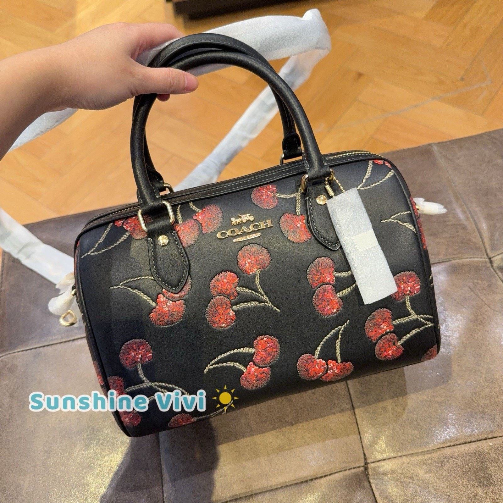 Coach NWT Coach CCZ15 Rowan Satchel Bag Cherry Print Black Leather Size ONE SIZE - 2 Thumbnail