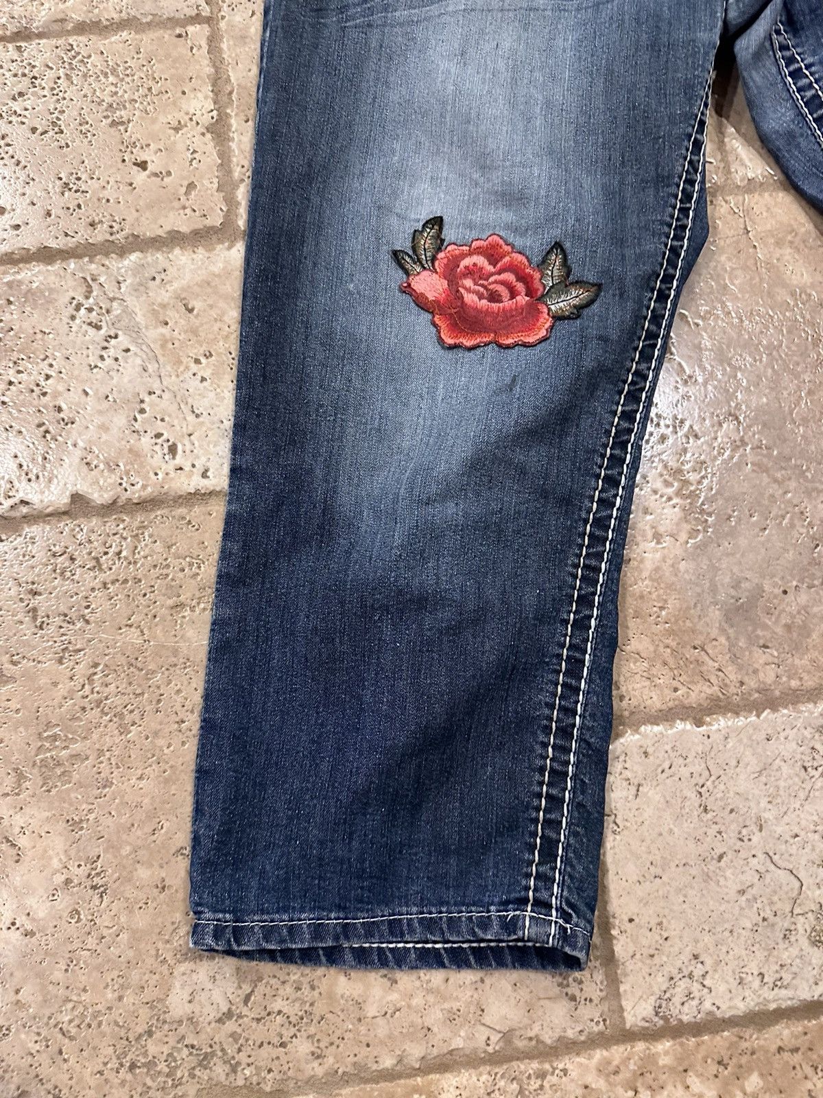 Vintage Maurices Bethaniestyle Rose Patch Dark Blue Denim Jeans Size 36" / US 14 / IT 50 - 2 Thumbnail