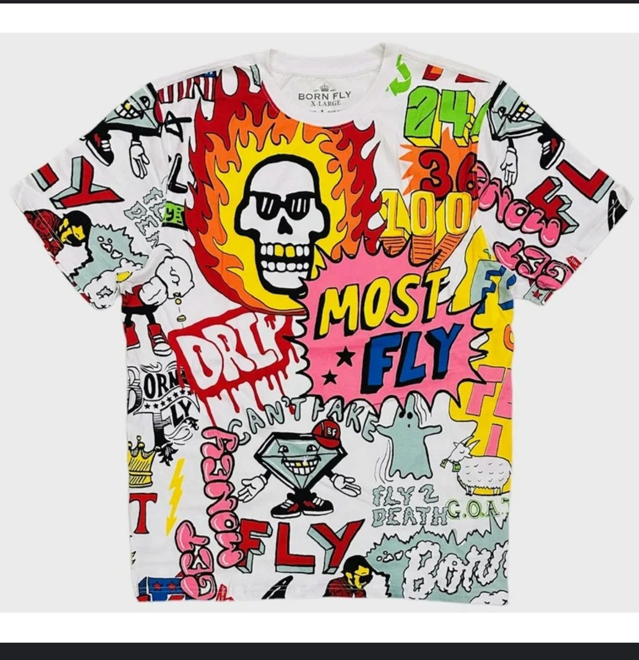 Born Fly Born Fly Men's All Over Print Graphic T-Shirt in White L Size US L / EU 52-54 / 3 - 1 Thumbnail