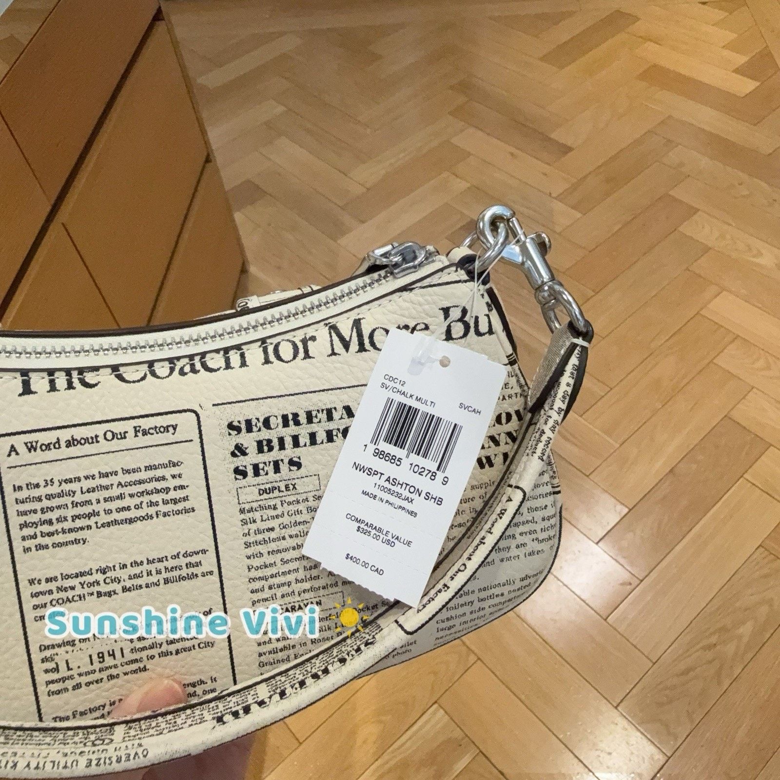 Coach NWT Coach Ashton Shoulder Bag Newspaper CDC12 Silver Chalk Size ONE SIZE - 5 Thumbnail
