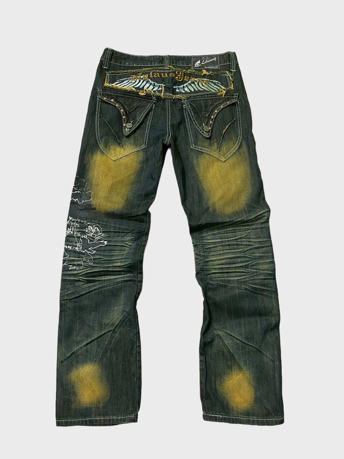 Japanese Brand NYLAUS JEANS Wing Back Patches Rare Design Denim Size US 32 / EU 48 - 2 Thumbnail