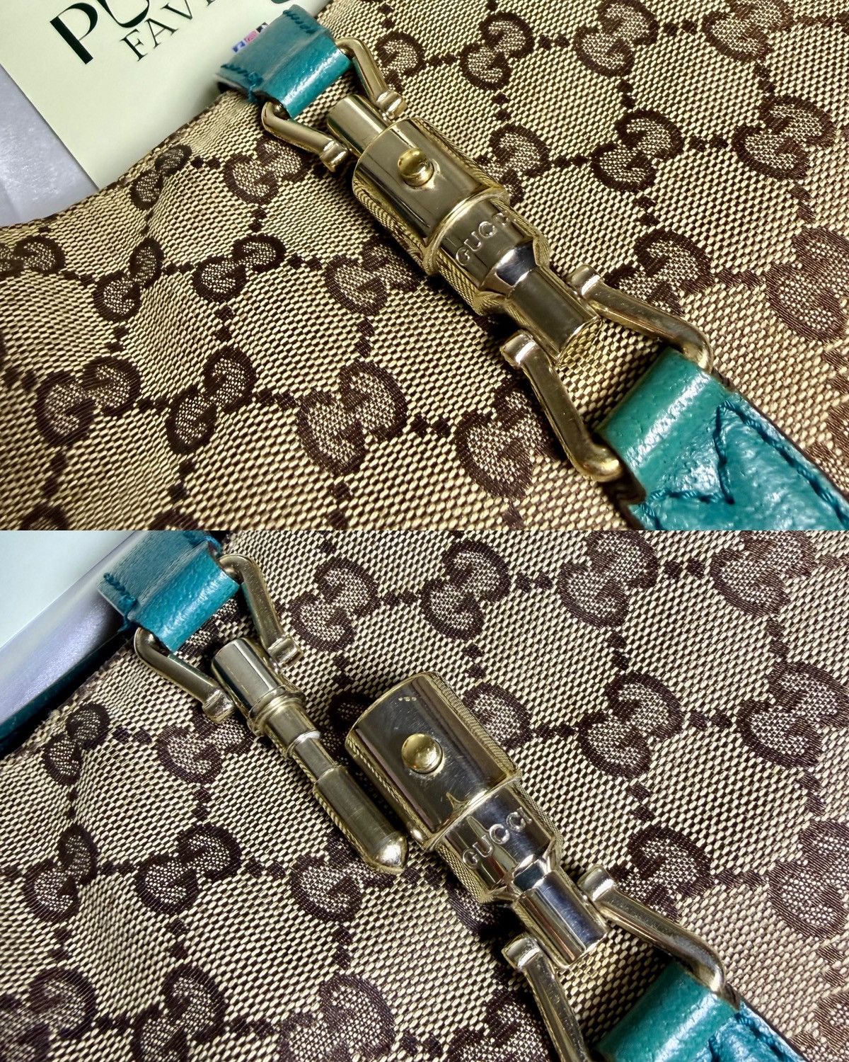 Gucci Authentic GUCCI Jackie 1961 Beige Canvas x Teal Hobo Bag Size ONE SIZE - 15 Thumbnail