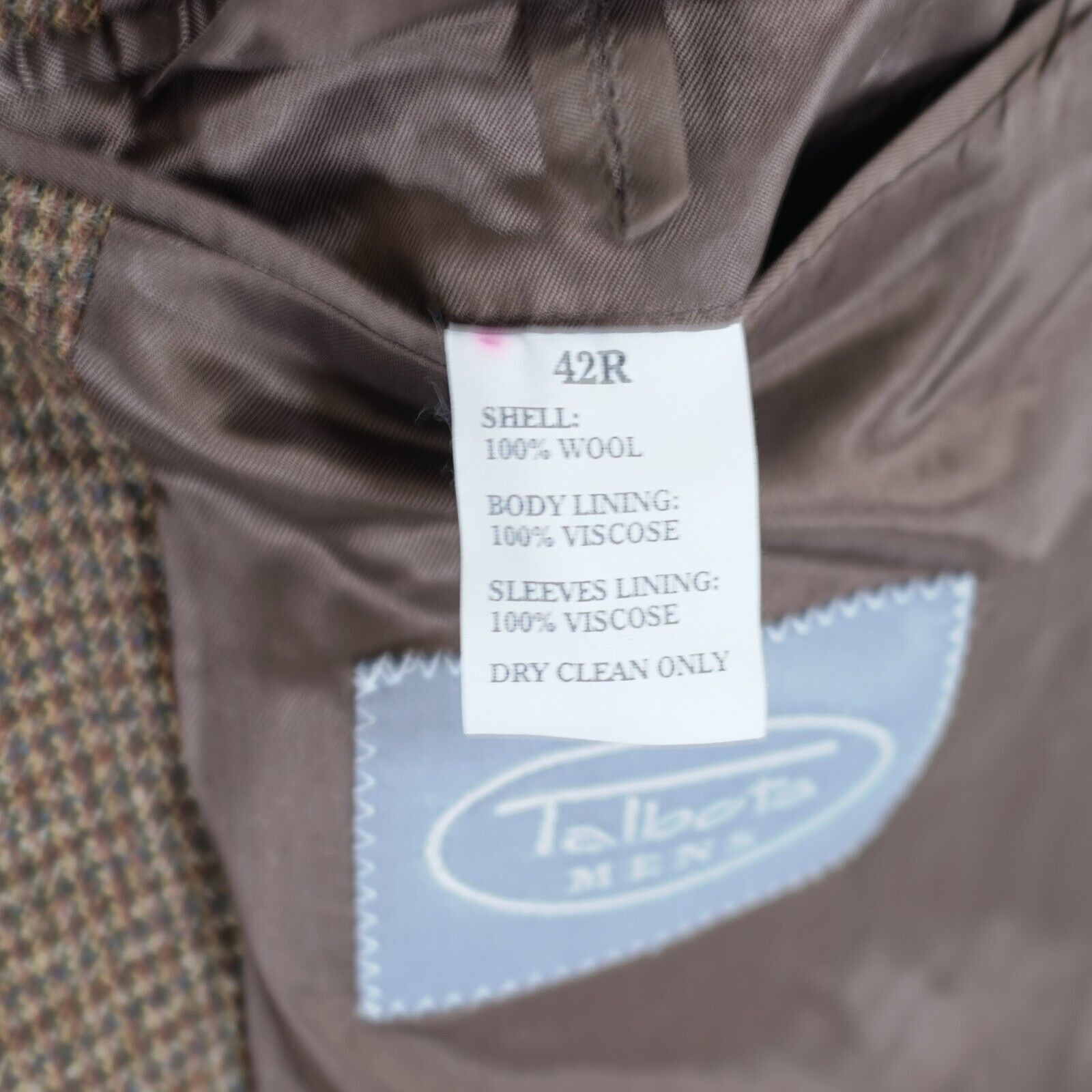 Designer Talbots Men Brown Tan Gray Check Tweed Wool 3 Button Sport C Size 42R - 9 Thumbnail
