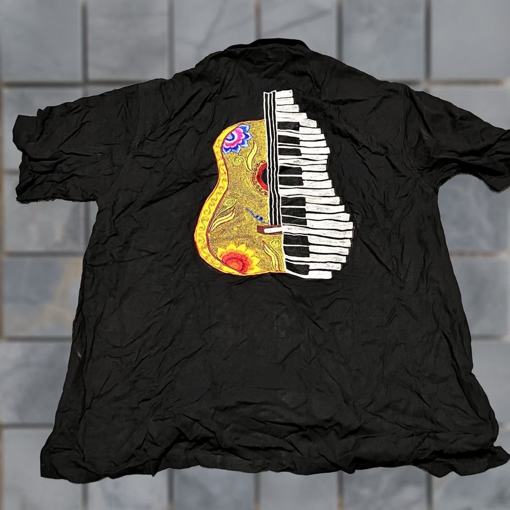 Vintage VINTAGE Tropical Tantrum Hawaiian Shirt 80s 90s Guitar Piano Mens XL Short Sleeve Black Size US XL / EU 56 / 4 - 1 Thumbnail