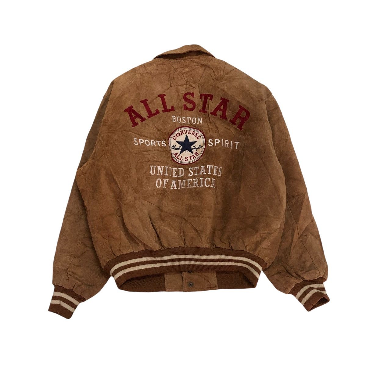 Converse 🔥VINTAGE BOMBER LEATHER JACKET CONVERSE ALL STAR BIG LOGO Size US M / EU 48-50 / 2 - 1 Thumbnail
