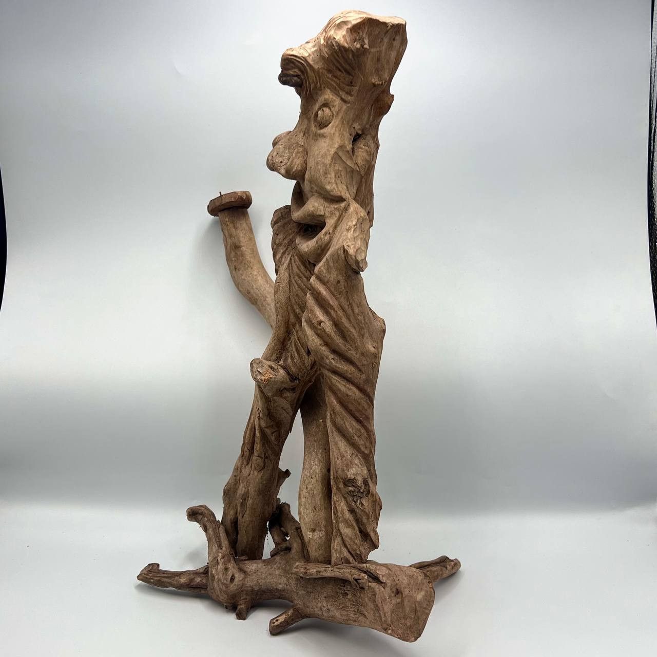 Vintage Primitive Handcrafted Scarecrow Man Figure Candlestick Wood Size ONE SIZE - 6 Thumbnail