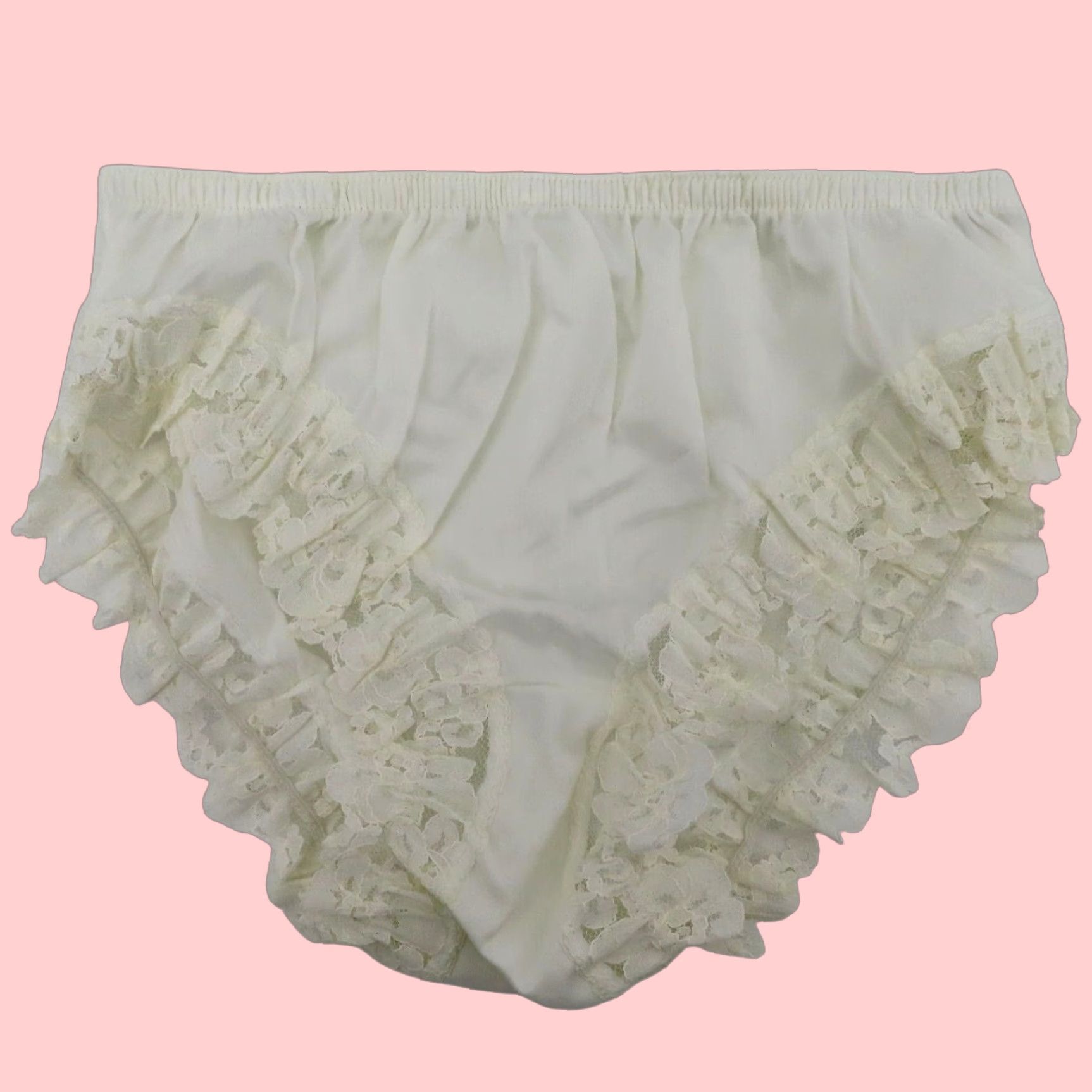 Vintage Fitzgerald Women Panty Size 7 Lace Trim Solid White Nylon New