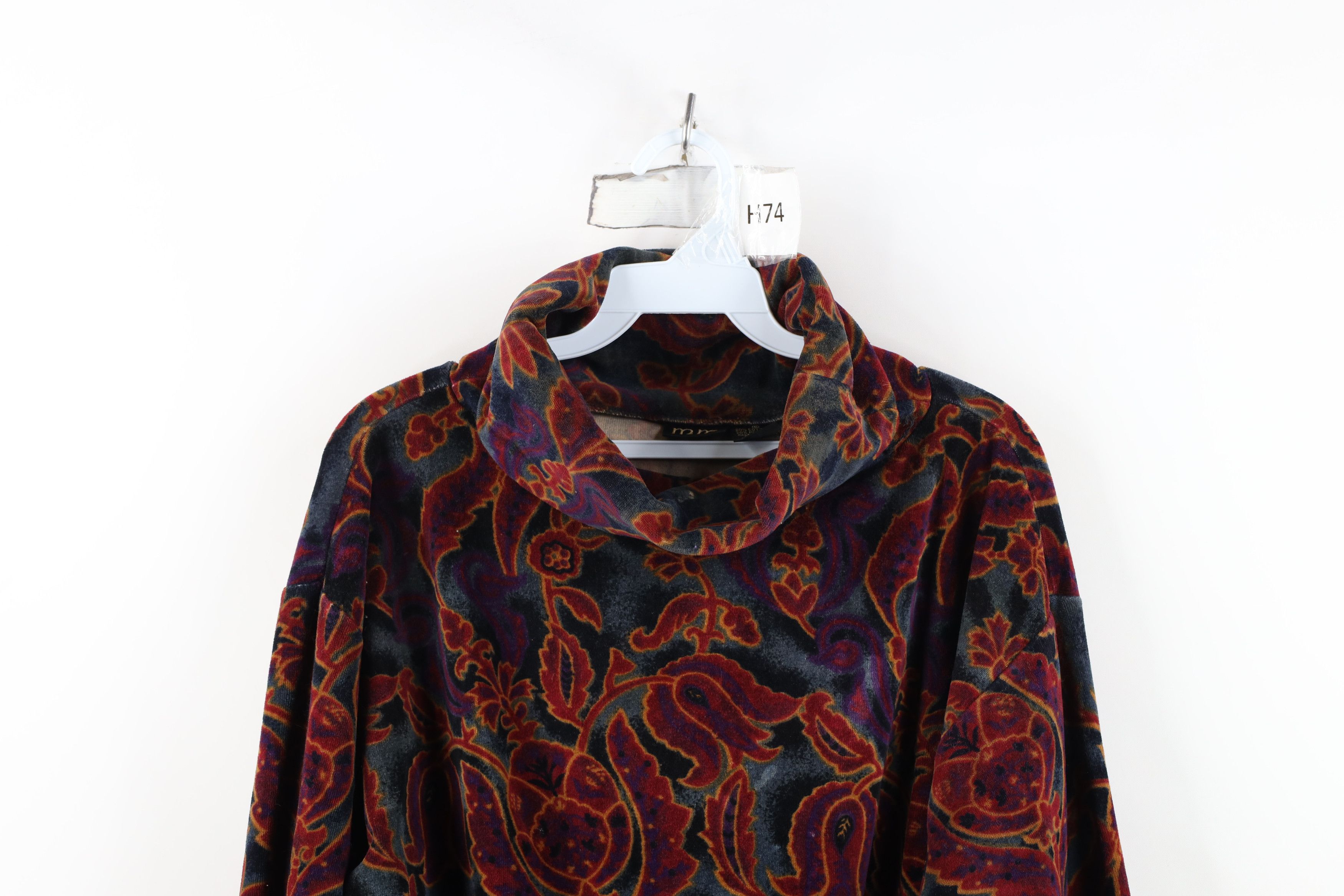 Vintage Vintage 90s Y2K Babydoll Velour Paisley Turtleneck Sweater Size S / US 4 / IT 40 - 2 Thumbnail