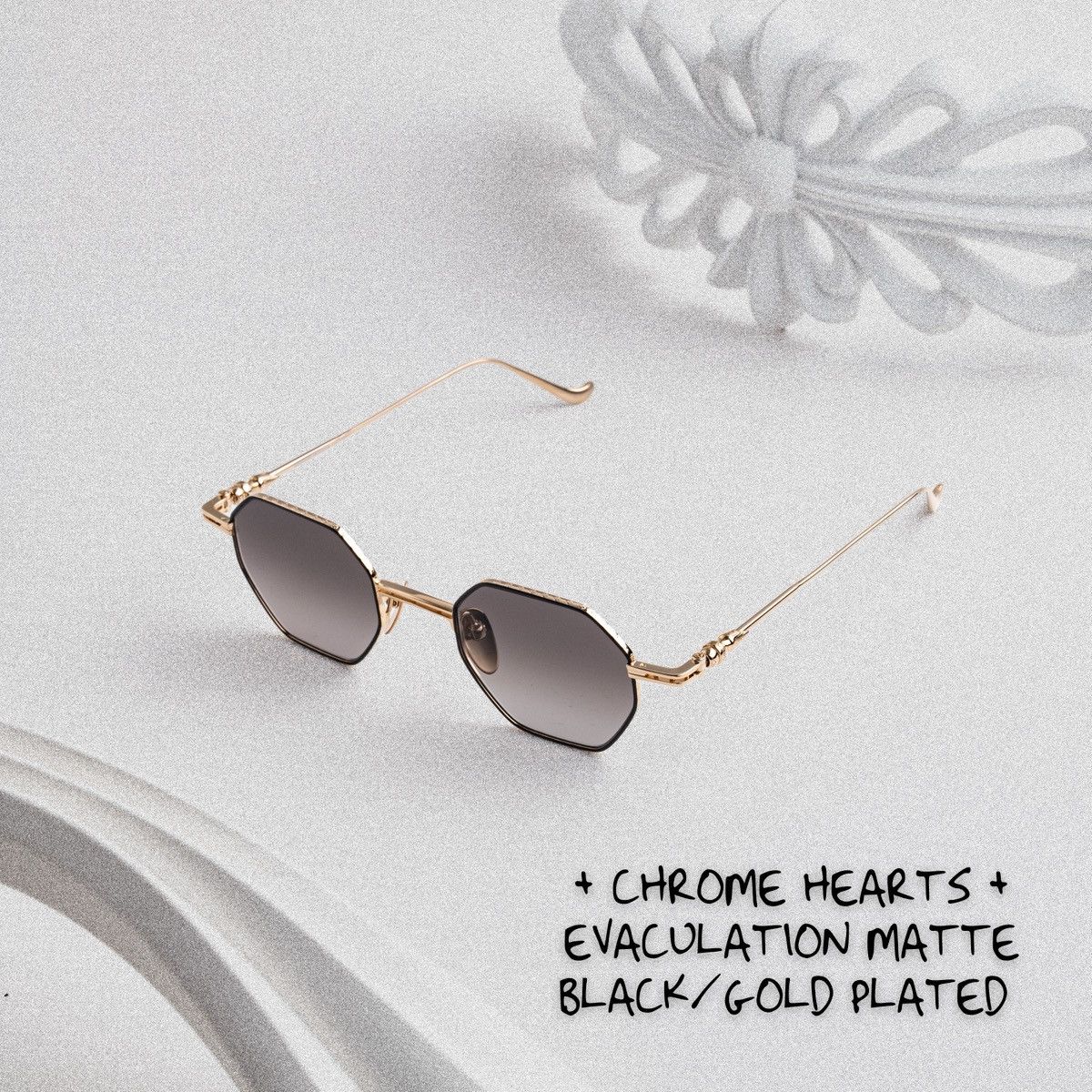 Chrome Hearts CHROME HEARTS EVACULATION MATTE BLACK/GOLD PLATED SUNGLASSES Size ONE SIZE - 1 Thumbnail