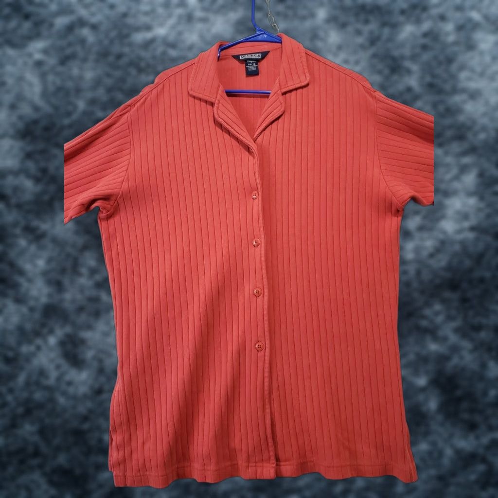Lands' End Lands' End Cardigan Sweater Women Ribbed Button V-Neck Long Sleeve Coral Pink Size L 14-16 Regular" Size L / US 10 / IT 46 - 1 Thumbnail