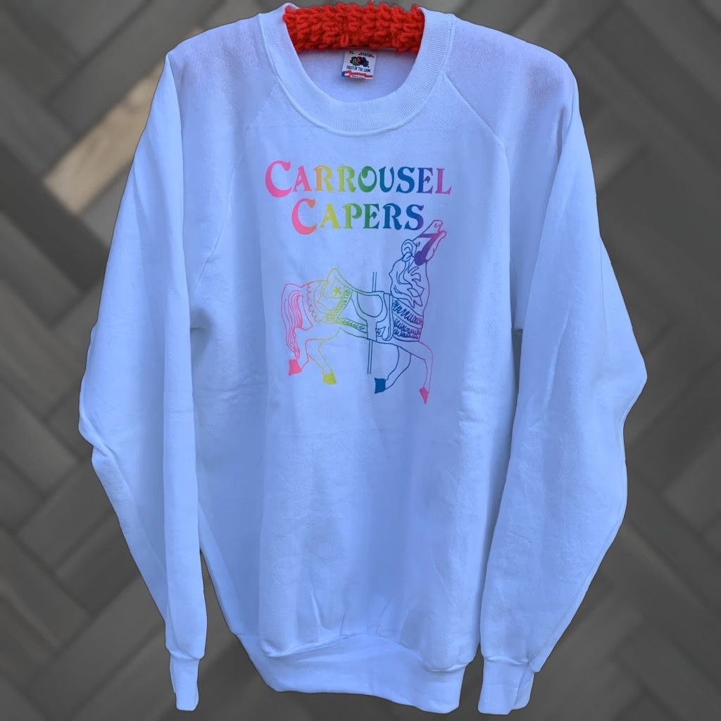 Fruit Of The Loom VINTAGE Fruit of the Loom Raglan Sweatshirt Crew Neck Long Sleeve XL White Neon Carousel Horse Graphic Print Men Size US XL / EU 56 / 4 - 1 Thumbnail