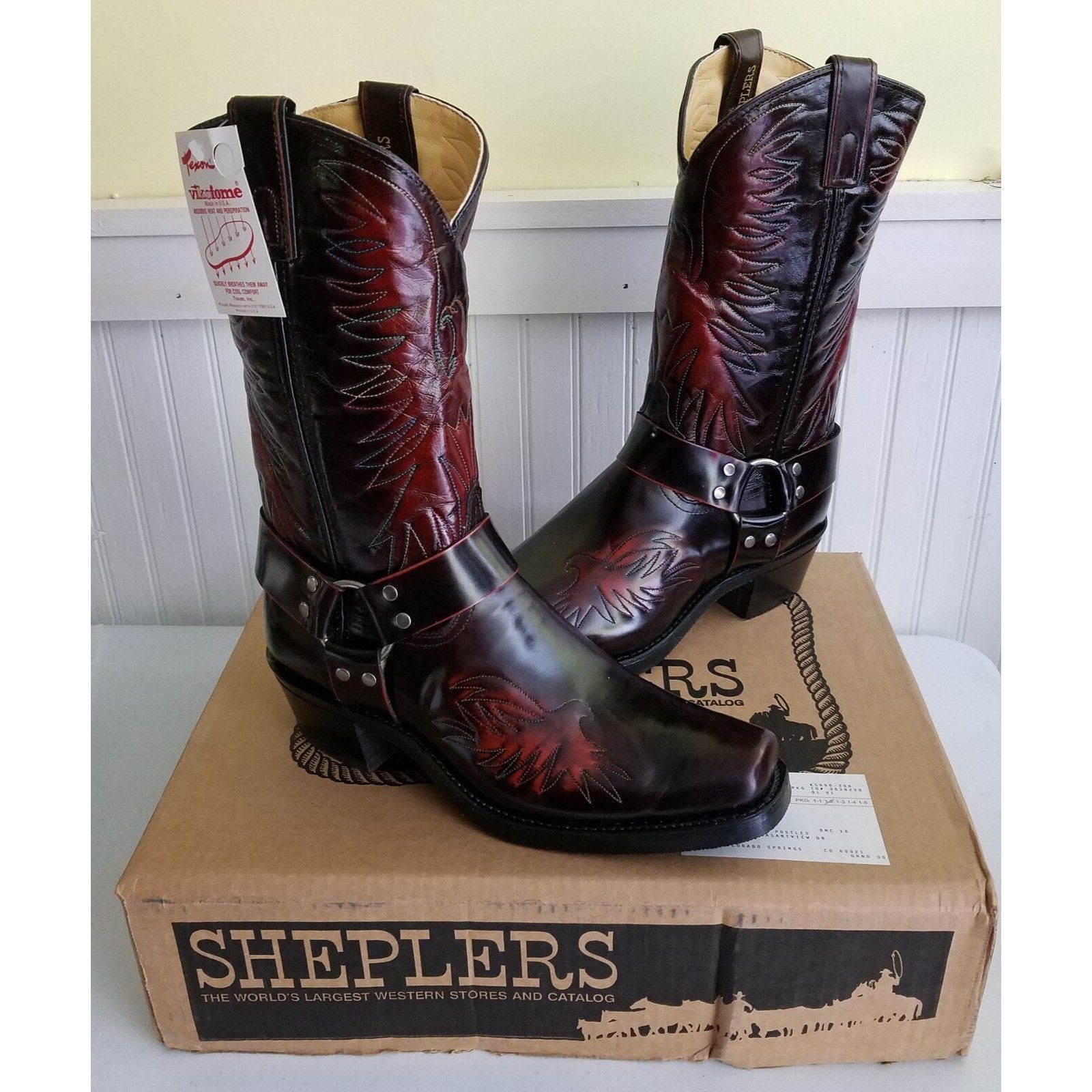 Vintage Sheplers Apple Eagle Embroidered Harness Cowboy Boots 10 EE Size US 10 / EU 43 - 1 Thumbnail