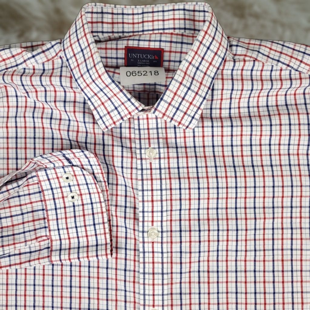 UNTUCKit UNTUCKit Shirt Mens XL Red White Blue Check Casual Button Up Long Sleeve Size US XL / EU 56 / 4 - 1 Thumbnail