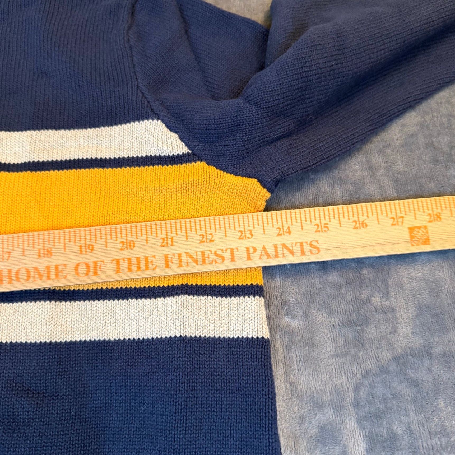 Eddie Bauer Eddie Bauer Mens Large Navy Blue Yellow Striped Quarter Zip Cotton Knit Sweater Size US L / EU 52-54 / 3 - 6 Thumbnail